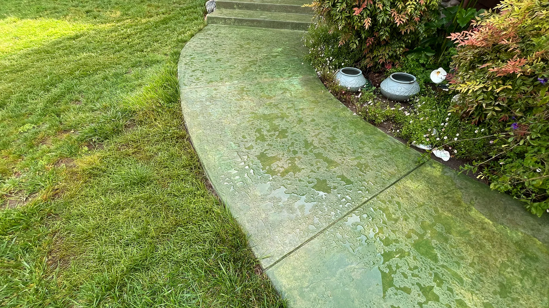 Cast concrete garden walkway